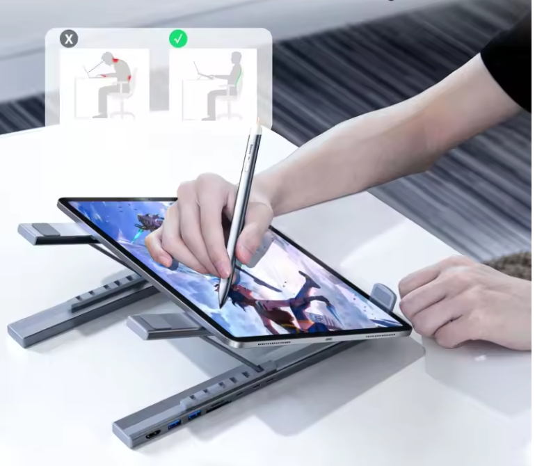 8-in-1 USB-C Docking Station met Laptop Standaard – 4K HDMI, PD 100W en Kaartlezer