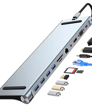 11-in-1 USB-C Docking Station – 4K HDMI, VGA, Ethernet en 100W Power Delivery