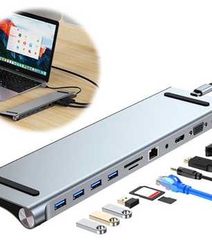 11-in-1 USB-C Docking Station – 4K HDMI, VGA, Ethernet en 100W Power Delivery