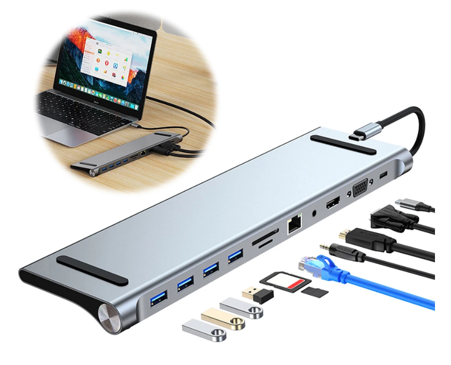 11-in-1 USB-C Docking Station – 4K HDMI, VGA, Ethernet en 100W Power Delivery
