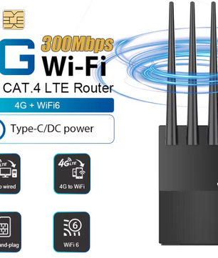 4G LTE WiFi 6 Router – 300Mbps SIM Modem met Antennes