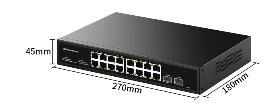 2.5G Netwerk Switch 16 Poorten – 10G SFP+ Uplink, High-Speed 120G Bandbreedte