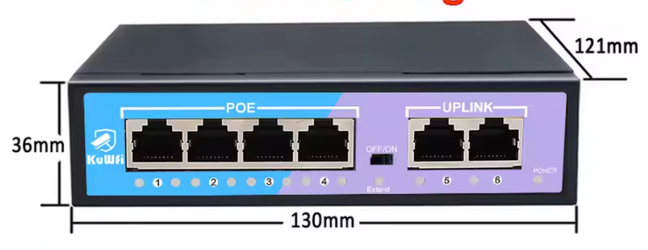 4 Poorts PoE Switch – 100Mbps Netwerk Switch met 250m Bereik, Plug en Play