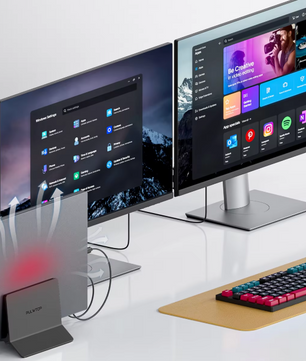 11-in-1 USB-C Docking Station met 2x HDMI 4K – Verticale Laptop Stand met Ethernet en Snellaadfunctie