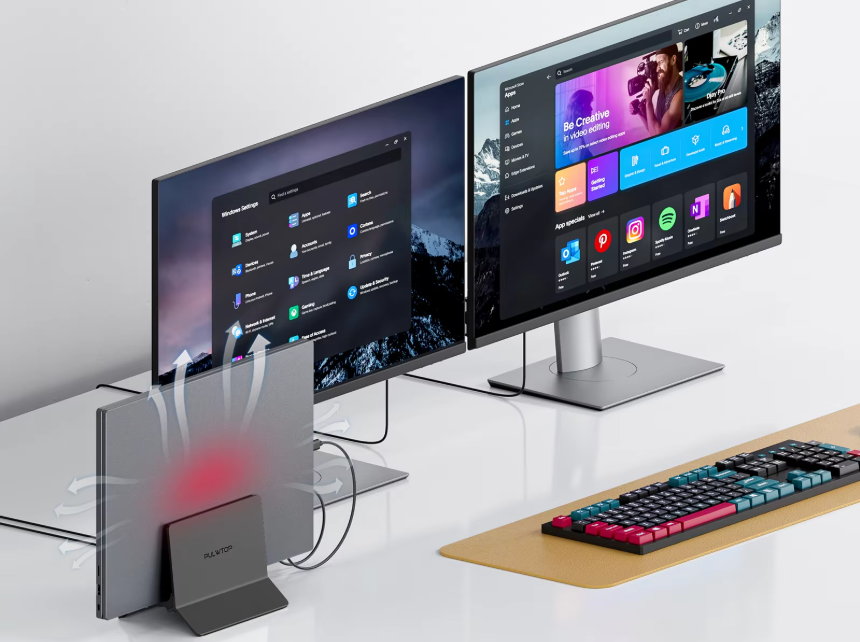 11-in-1 USB-C Docking Station met 2x HDMI 4K – Verticale Laptop Stand met Ethernet en Snellaadfunctie