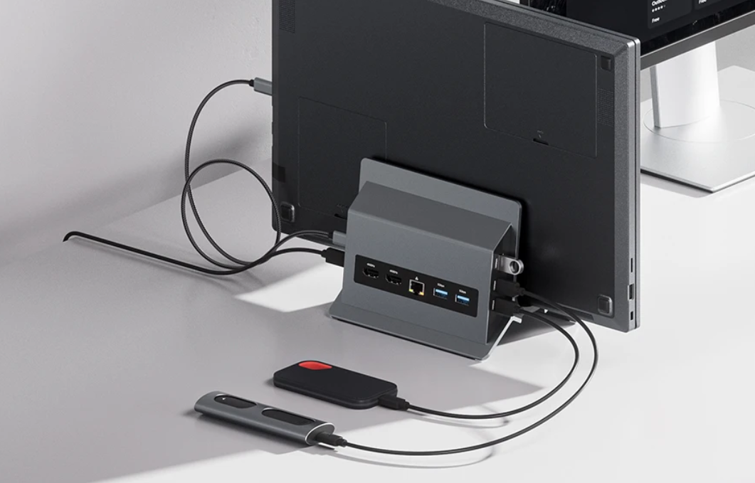 11-in-1 USB-C Docking Station met 2x HDMI 4K – Verticale Laptop Stand met Ethernet en Snellaadfunctie
