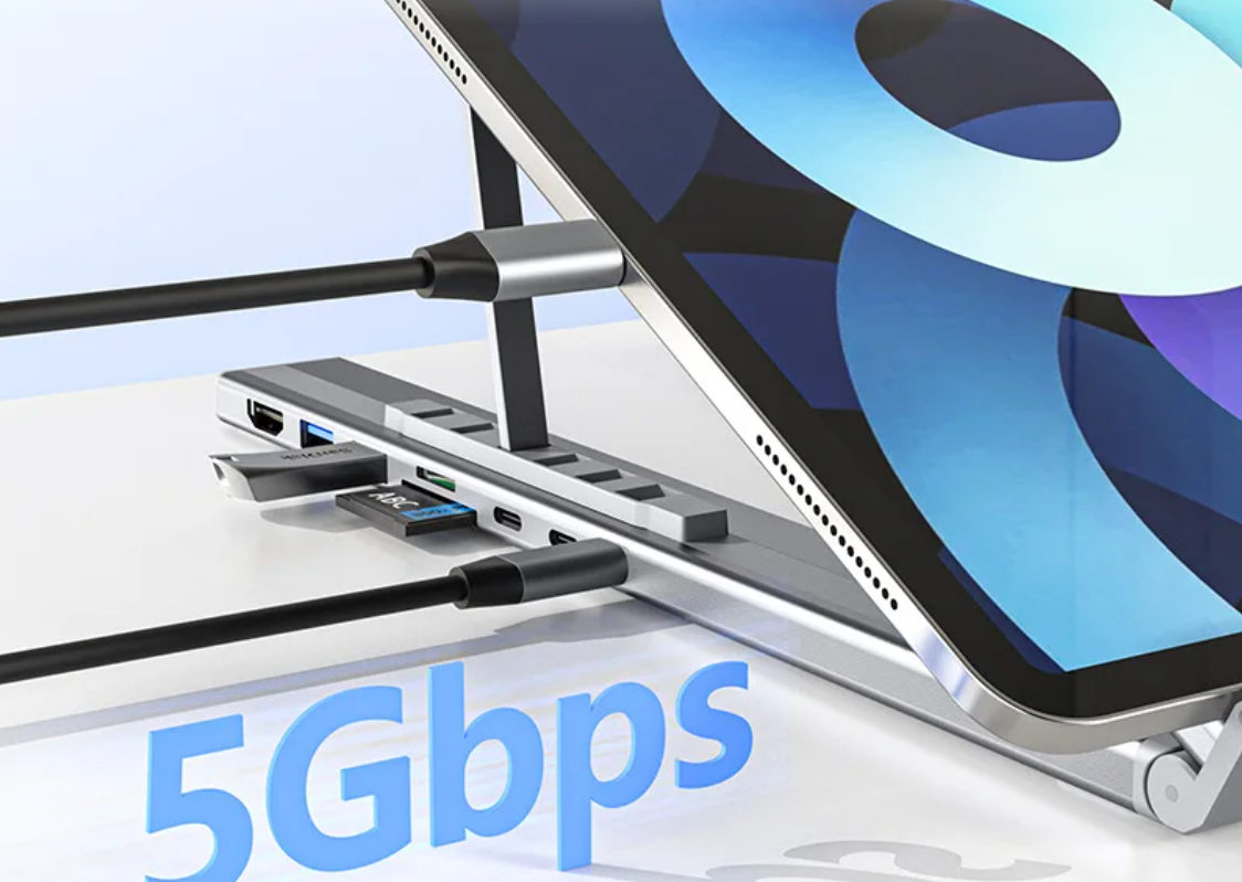 8-in-1 USB-C Docking Station met Laptopstandaard – 4K HDMI, PD 100W en USB 3.0 Hub