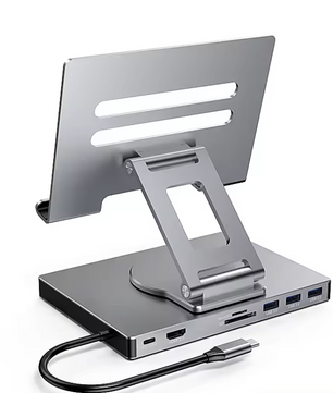 9-in-1 USB-C Hub met Tablet Standaard – 4K HDMI, 100W PD, SD/TF en 360° Draaibaar