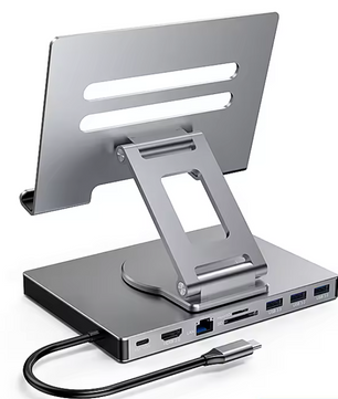 9-in-1 USB-C Hub met Tablet Standaard – 4K HDMI, 100W PD, SD/TF en 360° Draaibaar
