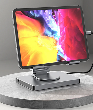 9-in-1 USB-C Hub met Tablet Standaard – 4K HDMI, 100W PD, SD/TF en 360° Draaibaar