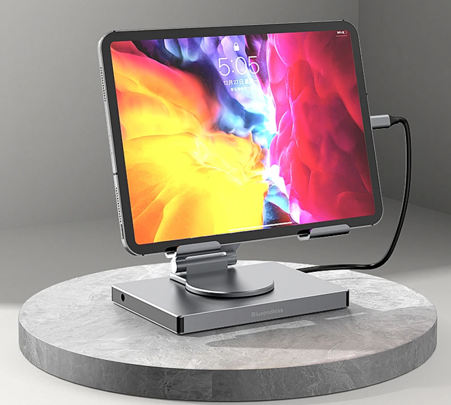 9-in-1 USB-C Hub met Tablet Standaard – 4K HDMI, 100W PD, SD/TF en 360° Draaibaar