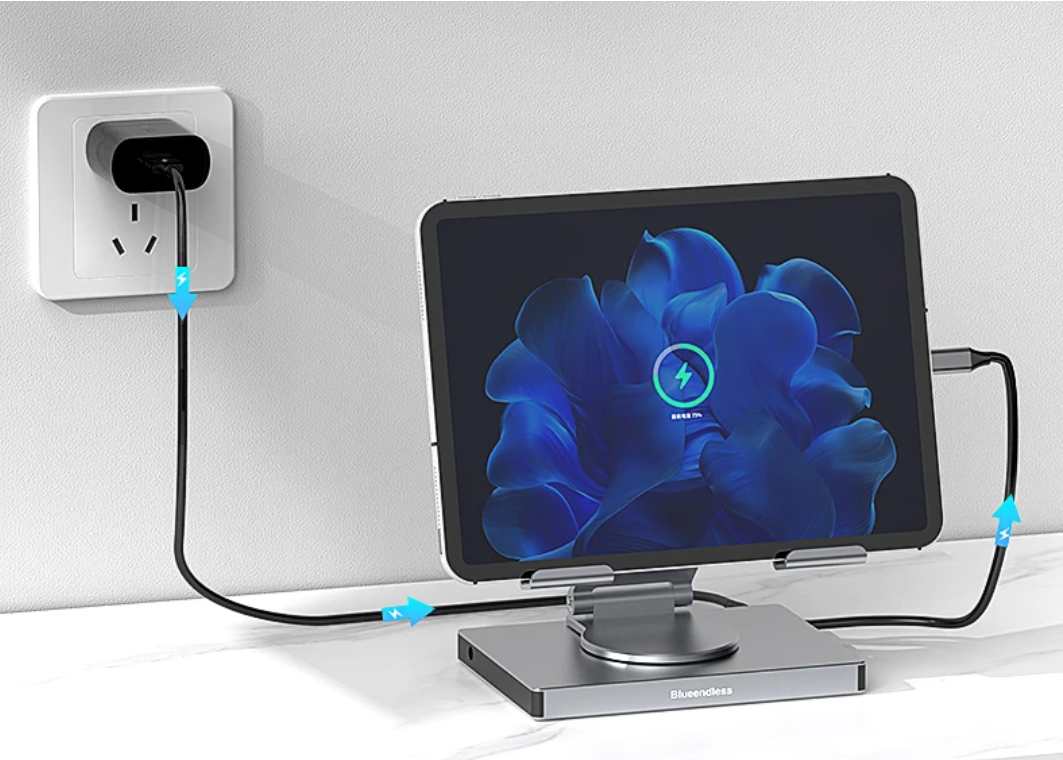9-in-1 USB-C Hub met Tablet Standaard – 4K HDMI, 100W PD, SD/TF en 360° Draaibaar