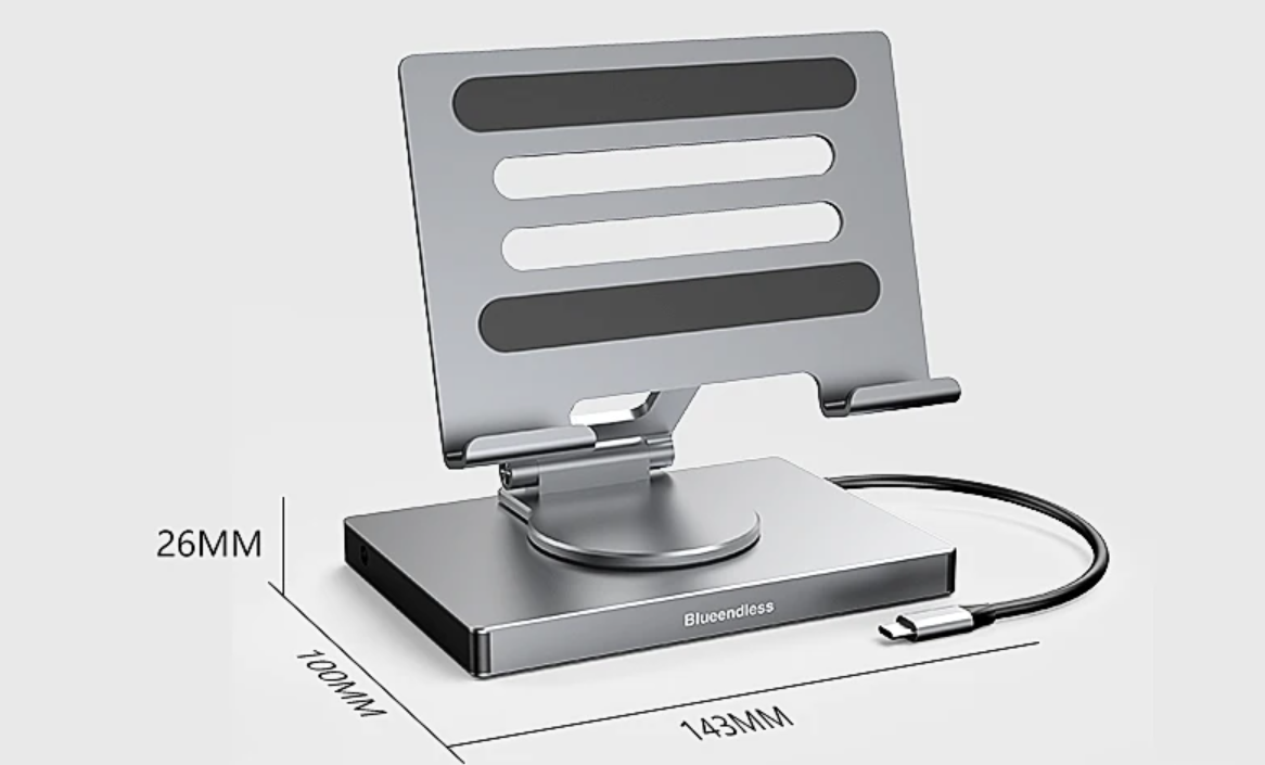 9-in-1 USB-C Hub met Tablet Standaard – 4K HDMI, 100W PD, SD/TF en 360° Draaibaar