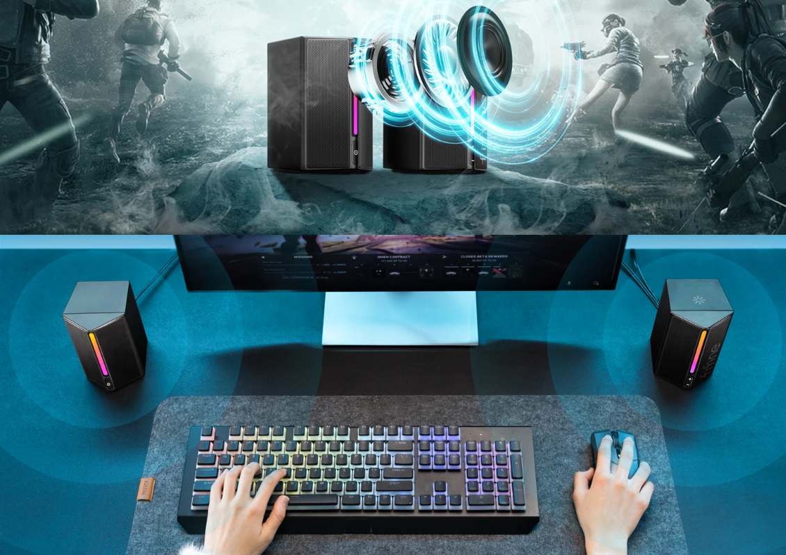 RGB Gaming Speakers met 360° Surround – USB Stereo PC Speakers met Touch Bediening en Volumeregeling