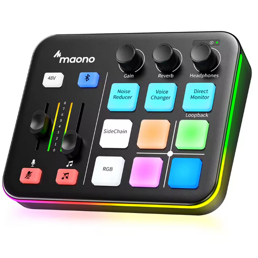 Gaming Audio Mixer met XLR Interface en RGB – Streaming Geluidskaart met Sound Effects en Bluetooth