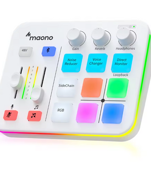Gaming Audio Mixer met XLR Interface en RGB – Streaming Geluidskaart met Sound Effects en Bluetooth