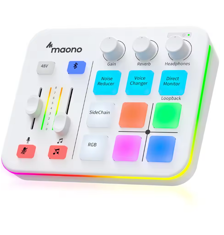 Gaming Audio Mixer met XLR Interface en RGB – Streaming Geluidskaart met Sound Effects en Bluetooth