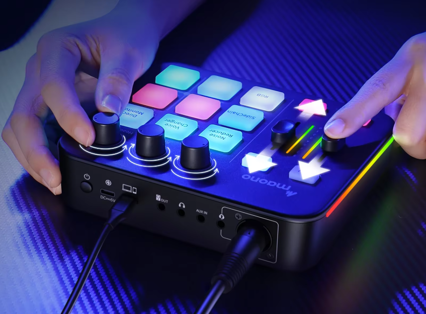 Gaming Audio Mixer met XLR Interface en RGB – Streaming Geluidskaart met Sound Effects en Bluetooth