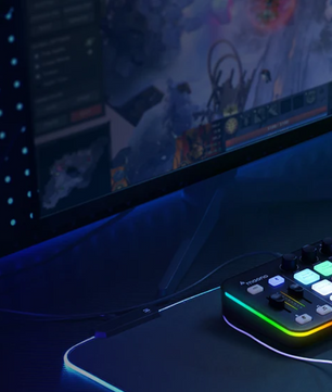 Gaming Audio Mixer met XLR Interface en RGB – Streaming Geluidskaart met Sound Effects en Bluetooth