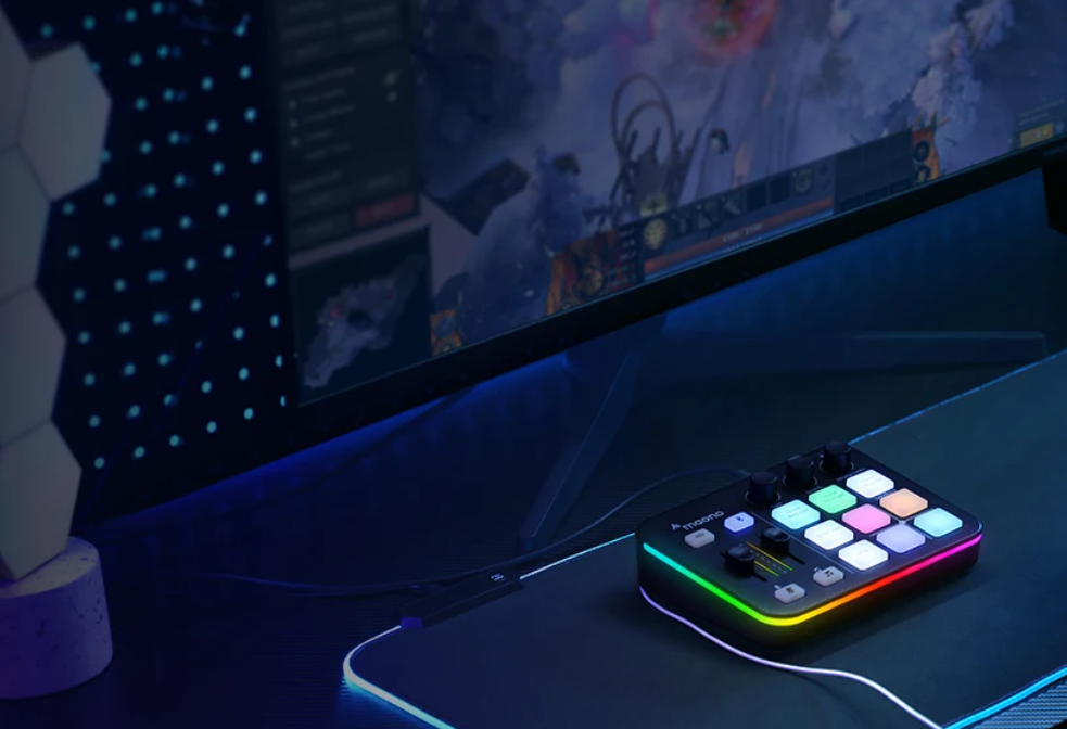 Gaming Audio Mixer met XLR Interface en RGB – Streaming Geluidskaart met Sound Effects en Bluetooth