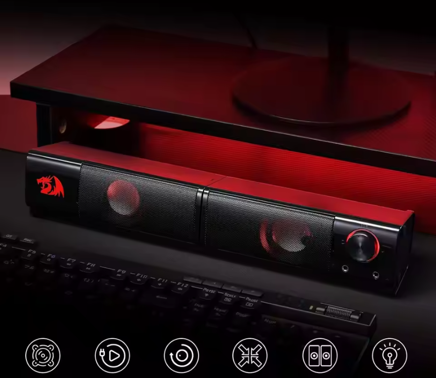2.0 PC Gaming Speakers / Soundbar – Stereo Desktop Luidsprekers met Bass en LED Verlichting