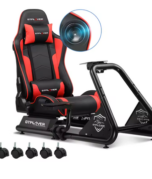 Sim Racing Cockpit met Stoel en Speakers – Verstelbare Racing Simulator met Stuur- en Pedaalhouder