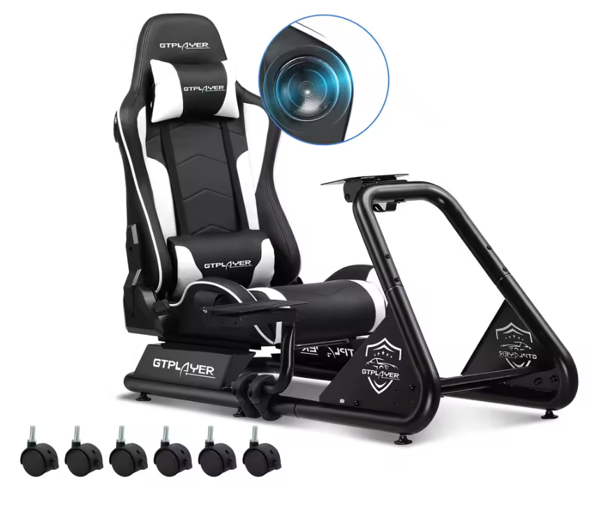 Sim Racing Cockpit met Stoel en Speakers – Verstelbare Racing Simulator met Stuur- en Pedaalhouder