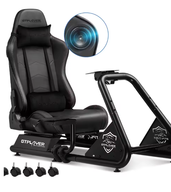 Sim Racing Cockpit met Stoel en Speakers – Verstelbare Racing Simulator met Stuur- en Pedaalhouder