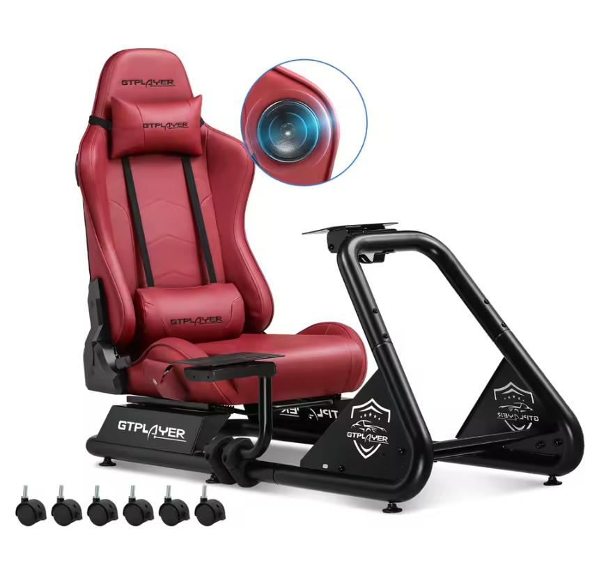 Sim Racing Cockpit met Stoel en Speakers – Verstelbare Racing Simulator met Stuur- en Pedaalhouder