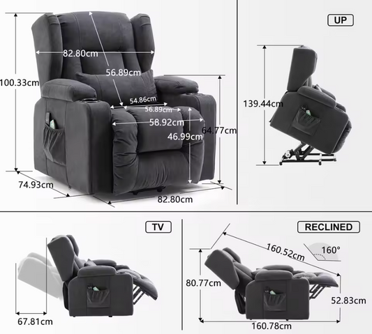 Elektrische Relaxstoel met Sta-op Hulp en Massage – Verstelbare TV Fauteuil met Voetsteun en Opbergruimte