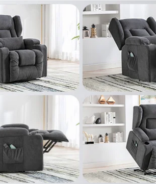 Elektrische Relaxstoel met Sta-op Hulp en Massage – Verstelbare TV Fauteuil met Voetsteun en Opbergruimte