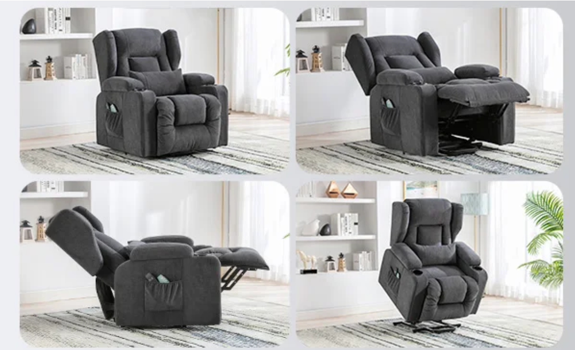 Elektrische Relaxstoel met Sta-op Hulp en Massage – Verstelbare TV Fauteuil met Voetsteun en Opbergruimte