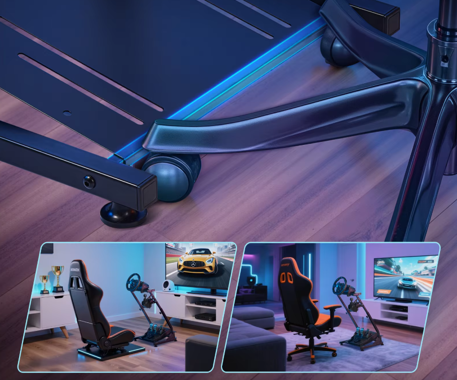 Racing Wheel Stand met Shifter Mount – Verstelbare Simulator Standaard van Staal, Opvouwbaar Design