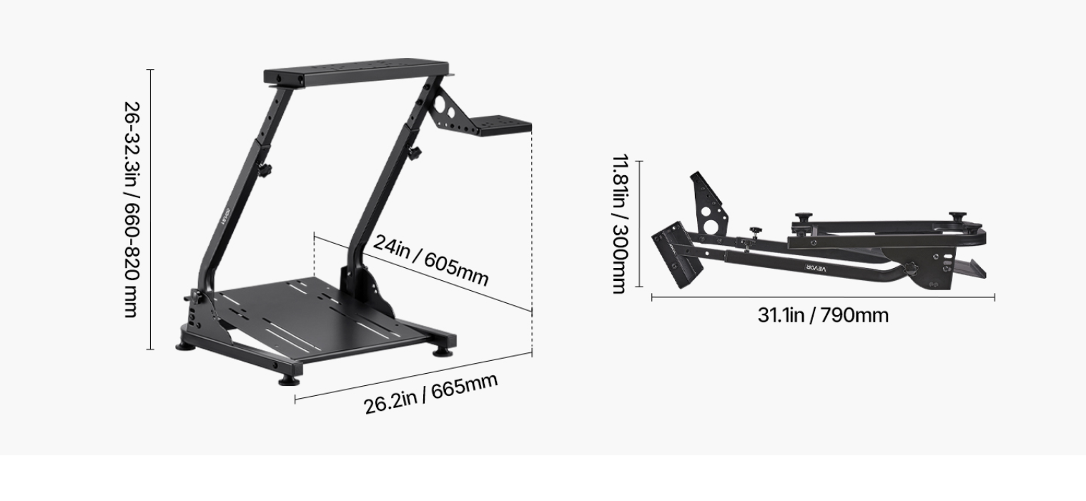 Racing Wheel Stand met Shifter Mount – Verstelbare Simulator Standaard van Staal, Opvouwbaar Design