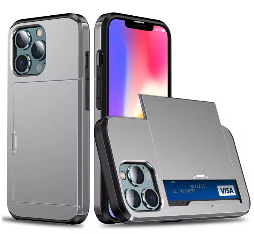 Telefoonhoes met Kaartslot – Schokbestendige Case met Slide Wallet en Dubbele Bescherming
