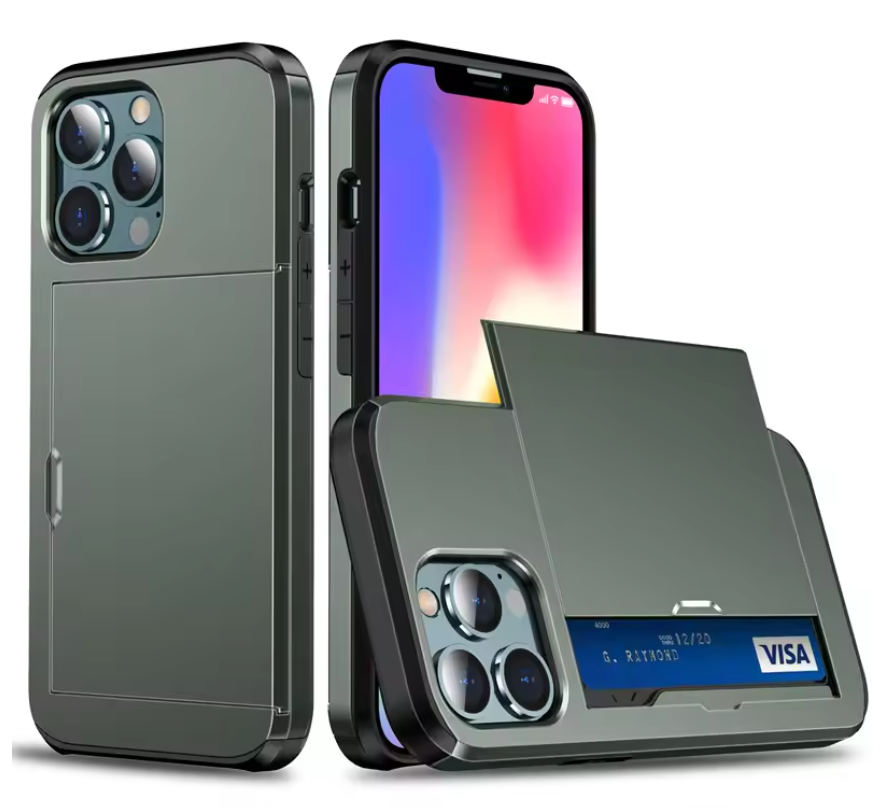 Telefoonhoes met Kaartslot – Schokbestendige Case met Slide Wallet en Dubbele Bescherming