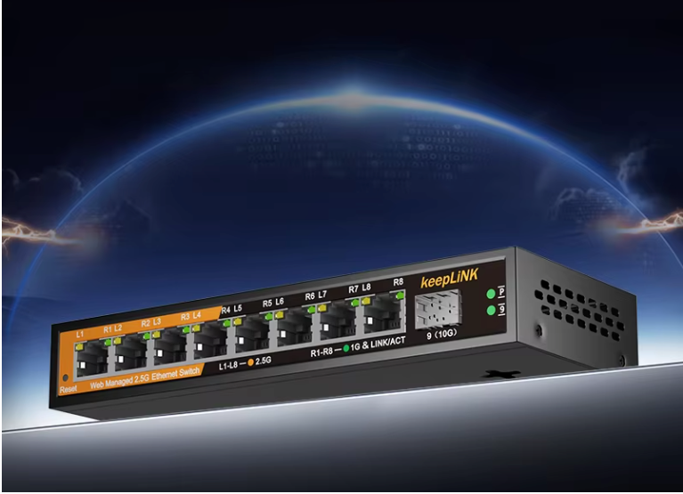 2.5G Managed Netwerk Switch – 8 Poorten + 10G SFP Uplink, Stil en Krachtig