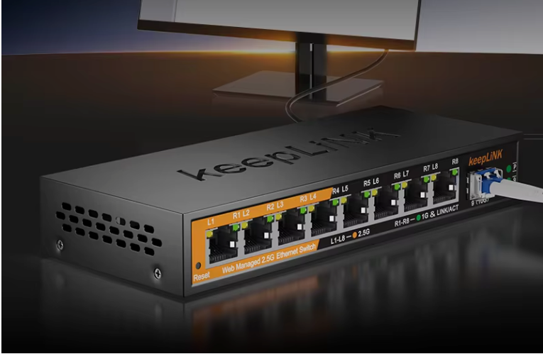 2.5G Managed Netwerk Switch – 8 Poorten + 10G SFP Uplink, Stil en Krachtig