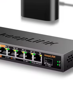 2.5G Managed Netwerk Switch – 8 Poorten + 10G SFP Uplink, Stil en Krachtig