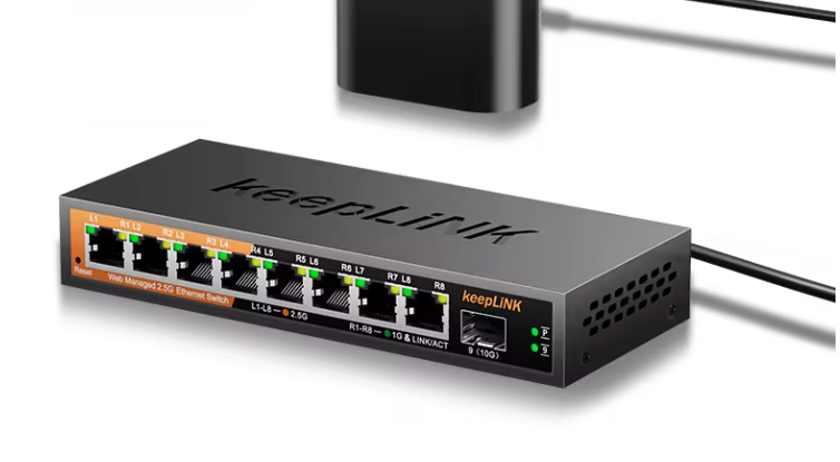 2.5G Managed Netwerk Switch – 8 Poorten + 10G SFP Uplink, Stil en Krachtig