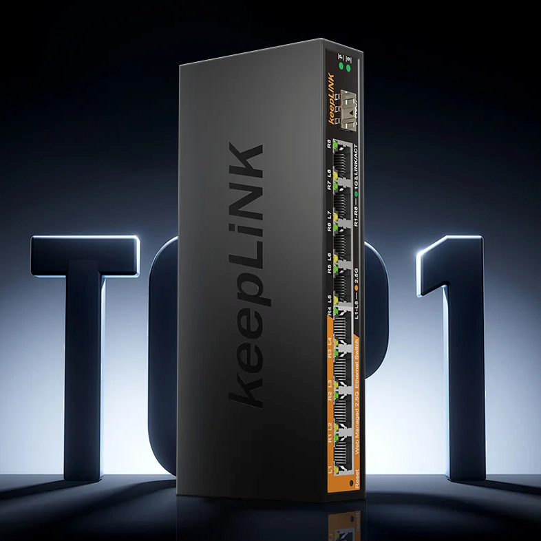 2.5G Managed Netwerk Switch – 8 Poorten + 10G SFP Uplink, Stil en Krachtig