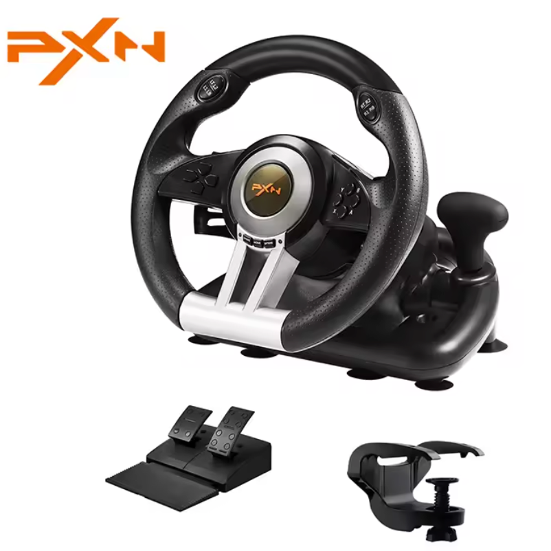 Gaming Racing Stuur met Pedalen – 180° Rotatie, Dubbele Vibratie en Multiplatform Compatibiliteit