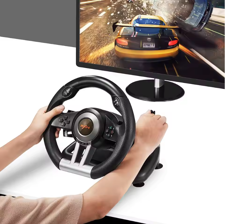 Gaming Racing Stuur met Pedalen – 180° Rotatie, Dubbele Vibratie en Multiplatform Compatibiliteit