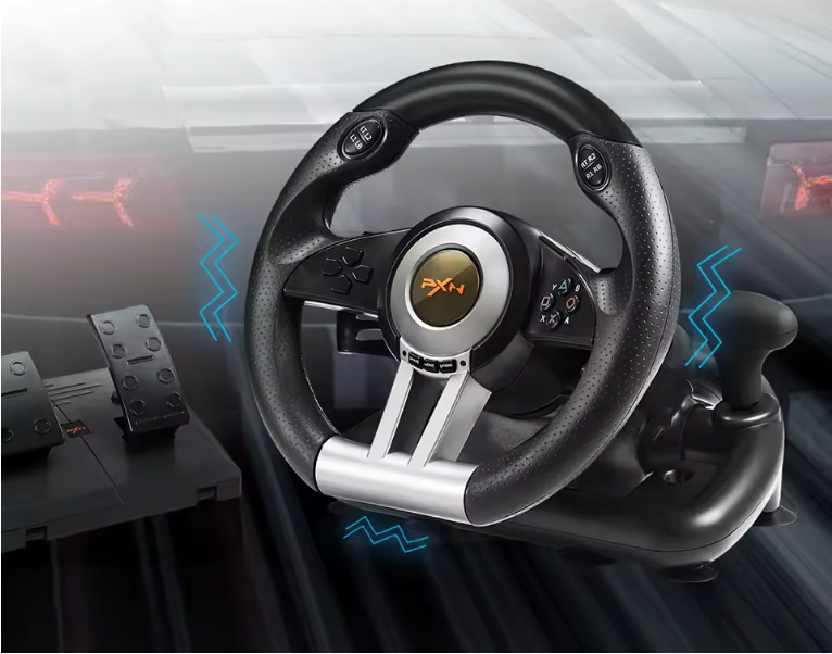 Gaming Racing Stuur met Pedalen – 180° Rotatie, Dubbele Vibratie en Multiplatform Compatibiliteit