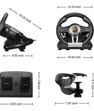 Gaming Racing Stuur met Pedalen – 180° Rotatie, Dubbele Vibratie en Multiplatform Compatibiliteit