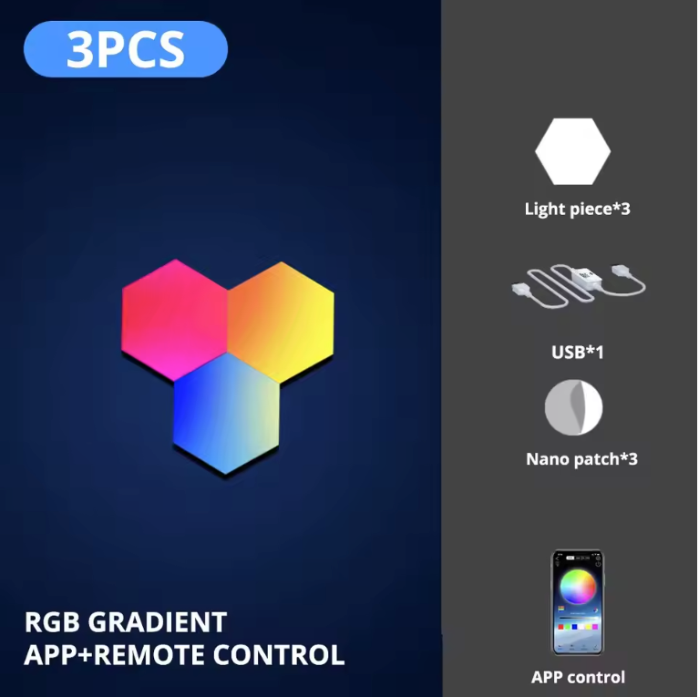 RGB Hexagon Wandlamp Set – Slimme LED Panelen met App en Muziek Sync