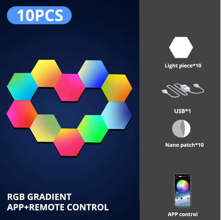 RGB Hexagon Wandlamp Set – Slimme LED Panelen met App en Muziek Sync