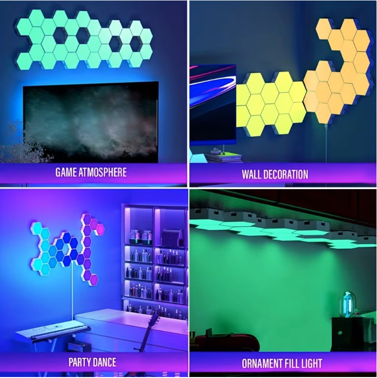 RGB Hexagon Wandlamp Set – Slimme LED Panelen met App en Muziek Sync