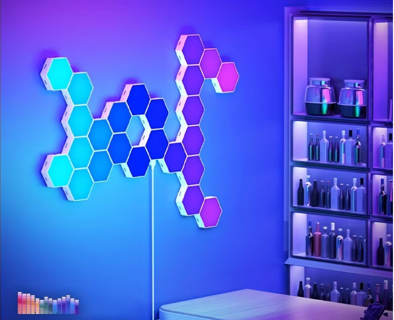 RGB Hexagon Wandlamp Set – Slimme LED Panelen met App en Muziek Sync