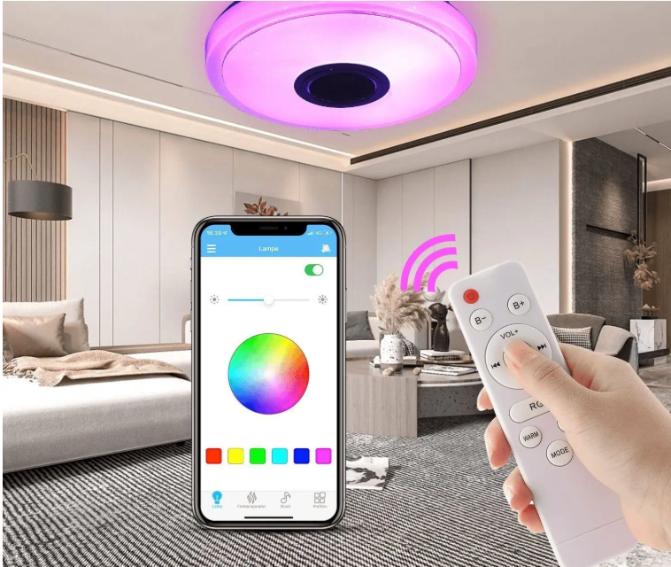 RGB LED Plafondlamp met Bluetooth Speaker – Dimbaar en App Bediening